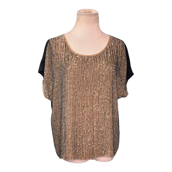 Club Monaco two tone cap sleeves silk sequin short sleeves blouse size Small - Picture 10 of 11